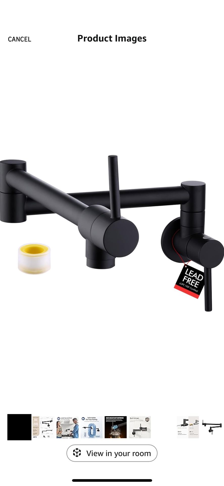 KES Pot Filler Folding Kitchen Faucet Double Joint Swing Arm Sink Faucet Articulating Wall Mount Two Handle Single Hole, Matte Black, cUPC NSF Certifi