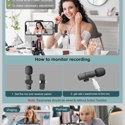 New in box! Wireless Mini Microphone for iPhone, Android Phone - Bluetooth Lavalier Lapel Mic for Audio Video Recording - Clip on Content Creator Micr