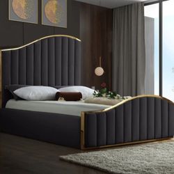 Jolie Velvet Grey Queen Bed (3 Boxes)

