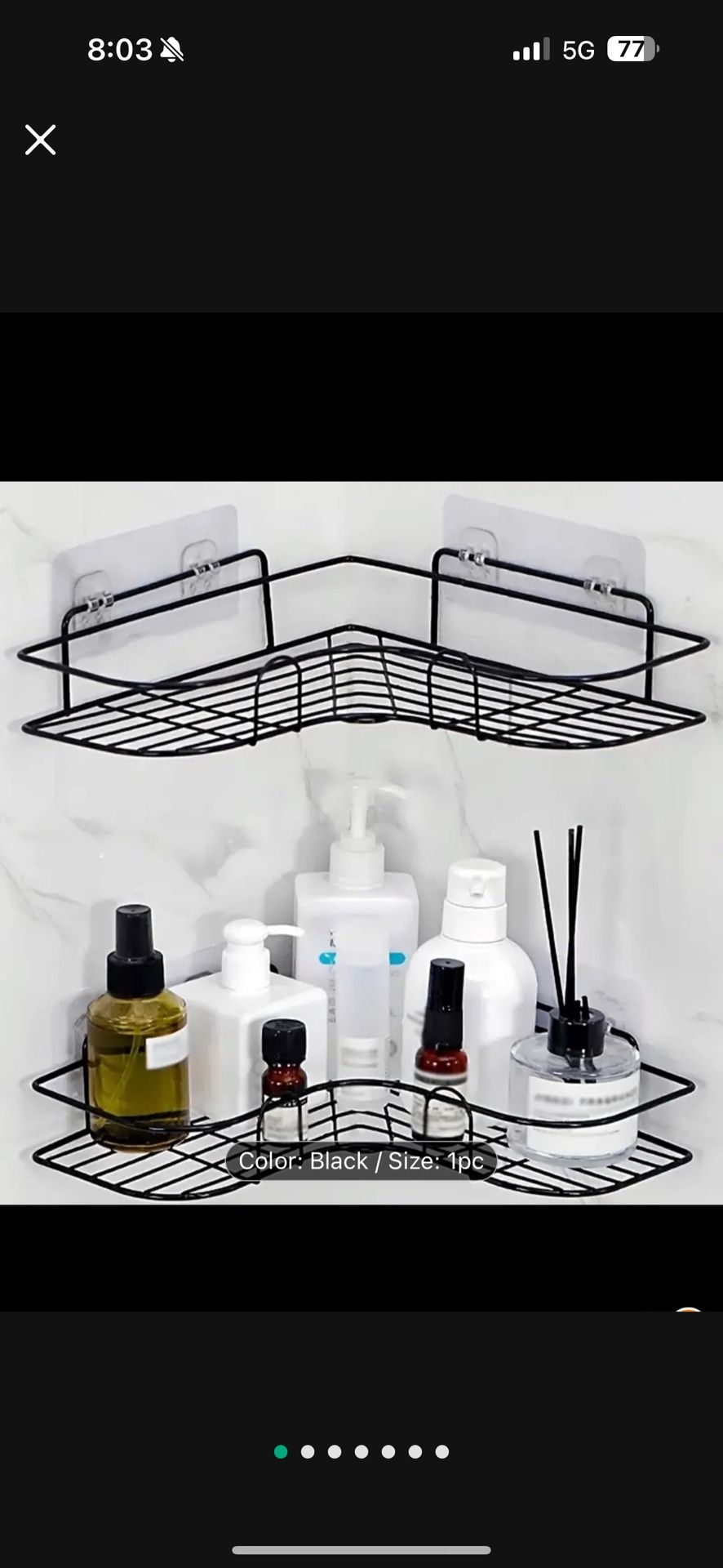 1-Pack Corner Shower Caddy, Wall Mounted Bathroom Shelf with Adhesive, Metal Storage Organizer for Toilet, Dorm and Kitchen (Black)