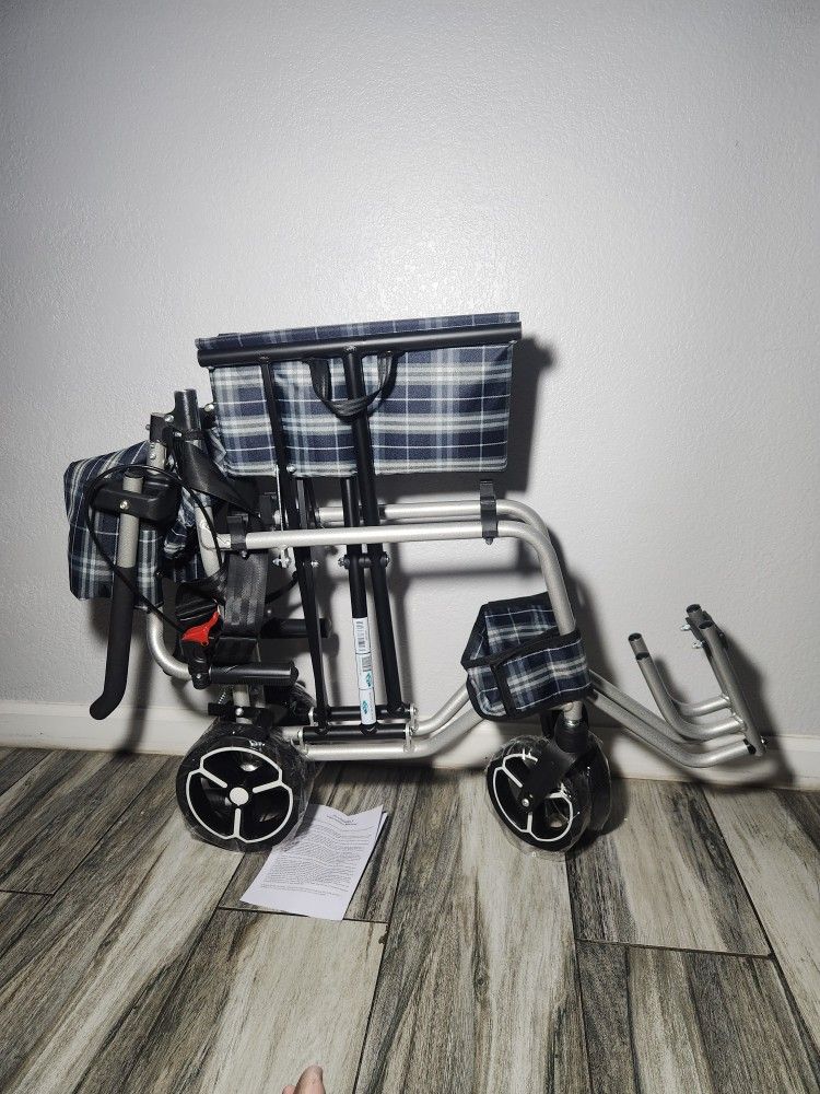 HEALTHLINE Transport Wheelchair Lightweight Foldable Aluminum 19" W/Flip up Legrest 