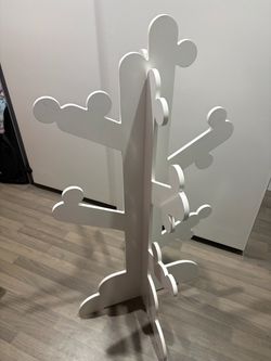 White Wooden Tree-Shaped Coat Rack Stand