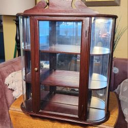 Vintage Curved Glass Wall Hanging Curio Cabinet