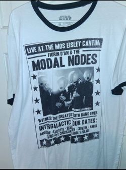 Star Wars t-shirt of Figrin D'an and Modal Nodes performing at the Mos Eisley cantina. With ' Intergalactic Tour Dates' , size XL