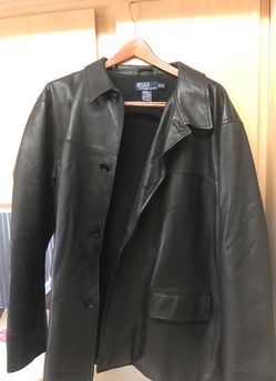 Black Ralph Lauren polo leather coat Thumbnail
