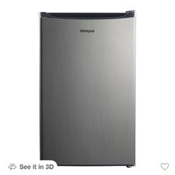Whirlpool 4.3 cu ft Mini Refrigerator Stainless Steel WH43S1E: Compact Dorm Fridge, Energy Star, Reversible Door, 2 Shelves