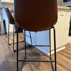 2 Brown Faux Leather Stools