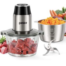 GANIZA Food Processors, Electric Food Chopper with Meat Grinder & Vegetable Chopper - 2 Bowls (8 Cup+8 Cup) with Powerful 450W Copper Motor - Includes