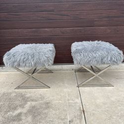 Fluffy Grey Foot Stools