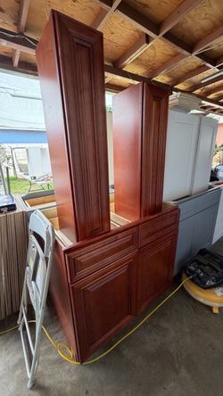 Cherry Wood Kitchen Cabinets Set