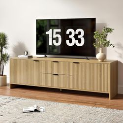 Fluted TV Stand for TVs up to 70",Modern TV Console with 2 Drawers,Wood Entertainment Center with