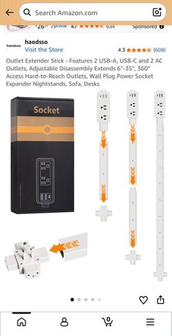 Haodsso Outlet Extender Stick with USB Ports