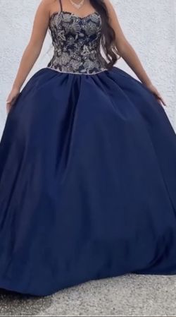 Navy Blue/Gold Quinceañera Dress $200