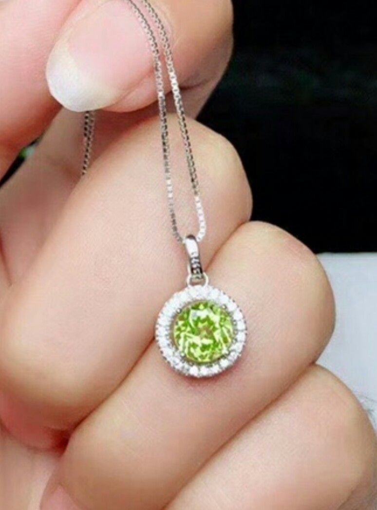 Natural Peridot Silver Pendant Sterling Silver Necklace
