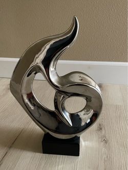 Wave Sculpture Decor Mantel Chrome Metal Black Base Dolphin