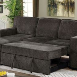 Brand New Dark Grey Chenille Sectional Sofa Storage Sleeper 