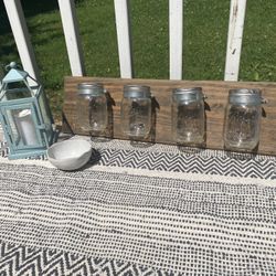 Mason Jar Holder, Small Metal Candle Lantern And Glass Ring Bowl