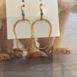 Turquoise Glass Bead & Brass Earrings 