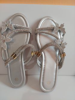 Silver Rhinestone Butterfly Flat Sandals