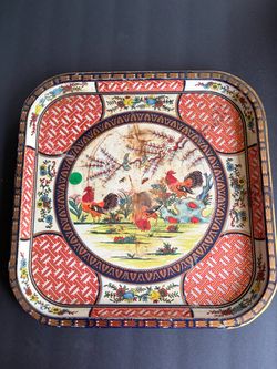 Vintage Decorative Tin Tray with Rooster Design