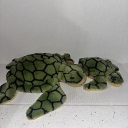 A&A Sea Turtle Plush Stuffed Animal Toy 12" and 7”Green Tan Kids Collector Ocean