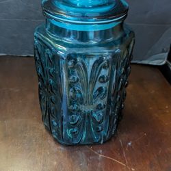 Vintage Blue Glass Canister Kitchen Jar Decor 