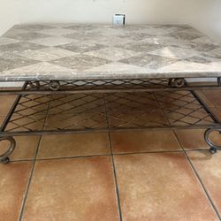 Wrought Marble/Iron Coffee Table Set