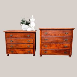 Vintage Set 2 Chest of Drawers Dressers Oversized Nightstands Pair Matching Set