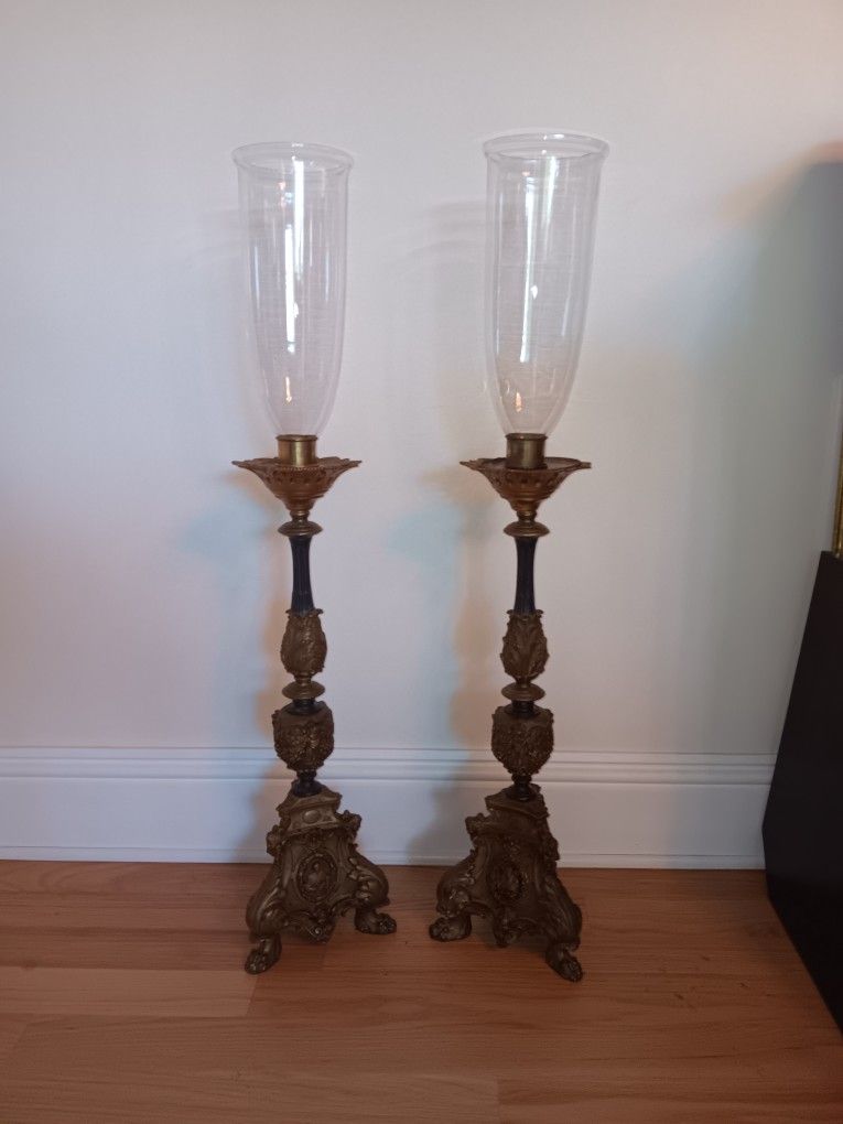 Antiguas Candelabros De Bronce, Con Pantallas De Cristal Los Mismos Son Pesados Altura 39 Pulgadas,All Products : American Fashion Style Bags On Sale