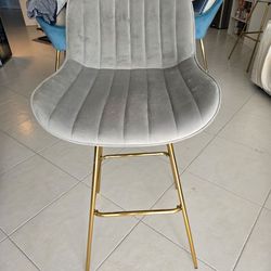🩶 Set of 2 Velvet Swivel Bar Stools — Gray & Gold — $80 Final price