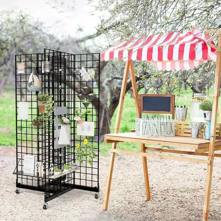 5'X 2' Grid Panel Tower, 4 Way Floor standing Grid Wall With rolling Base