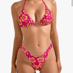 Women Halter String Two Piece Bikini Sets Reversible Thong Swimsuit(S)