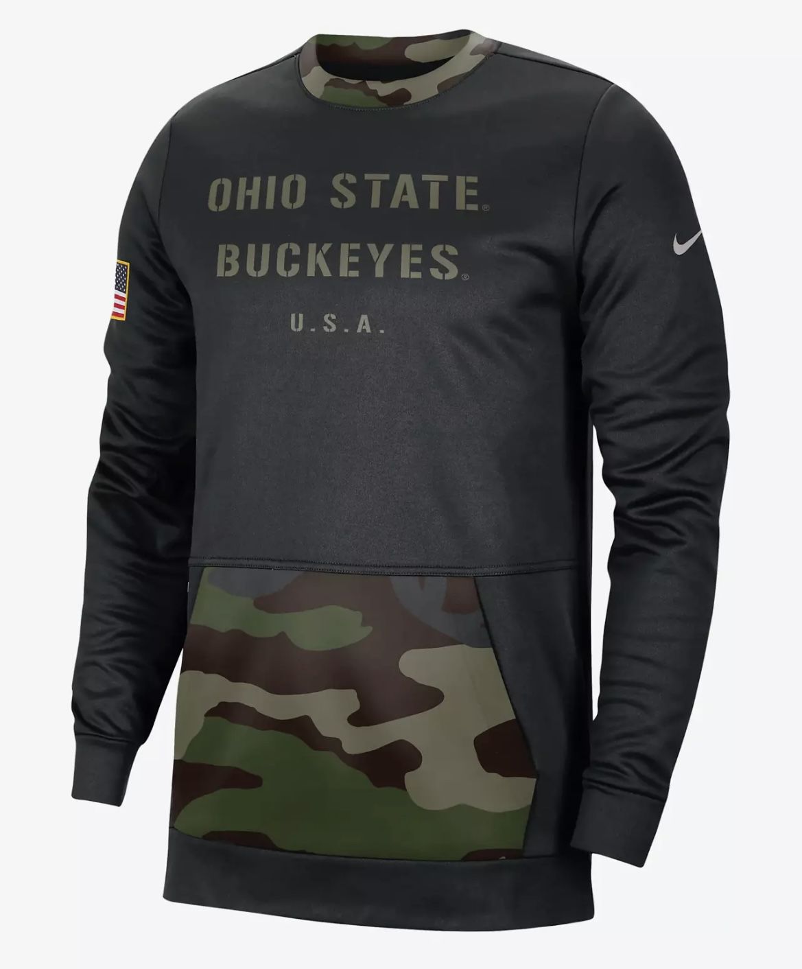 Nike Ohio State Buckeyes Dri-Fit Sweatshirt Large Black Camo On-Field DD4317-010