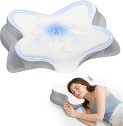 Set 2 Neck Pillow, Ergonomic Memory Foam Pillows for Neck Pain Relief with Breathable Pillowcase, Adjustable Contour Neck Support Pillow 