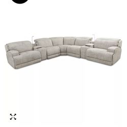 Sebaston 7-Pc. Fabric Sectional with 3 Power Motion Recliners and 2 USB Consoles