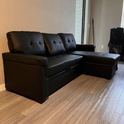 Black Leathertte Sectional 