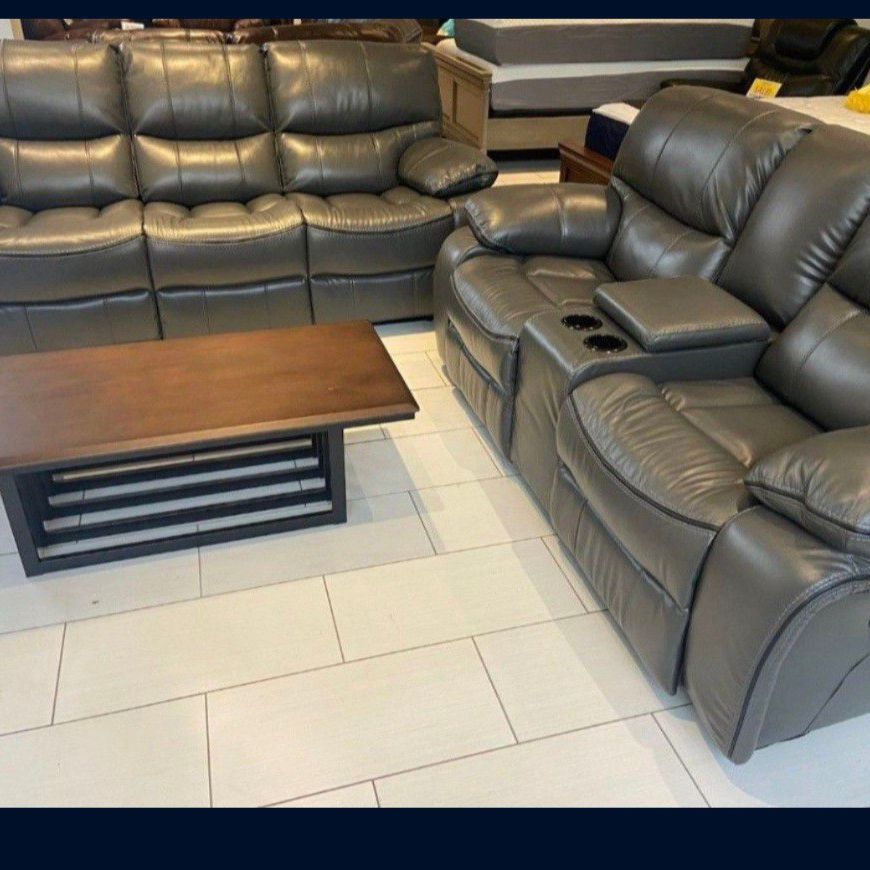 *Ad Special*---Madrid Sleek Gray Leather Reclining 3 Piece Sets---Delivery And Financing Available👍