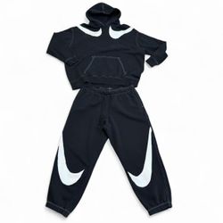 Nike nsw black womens Double Swoosh Oversized hooded sweater& pants tracksuit