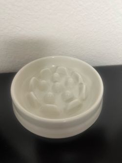 White Ceramic Slow Feeder Pet Bowl