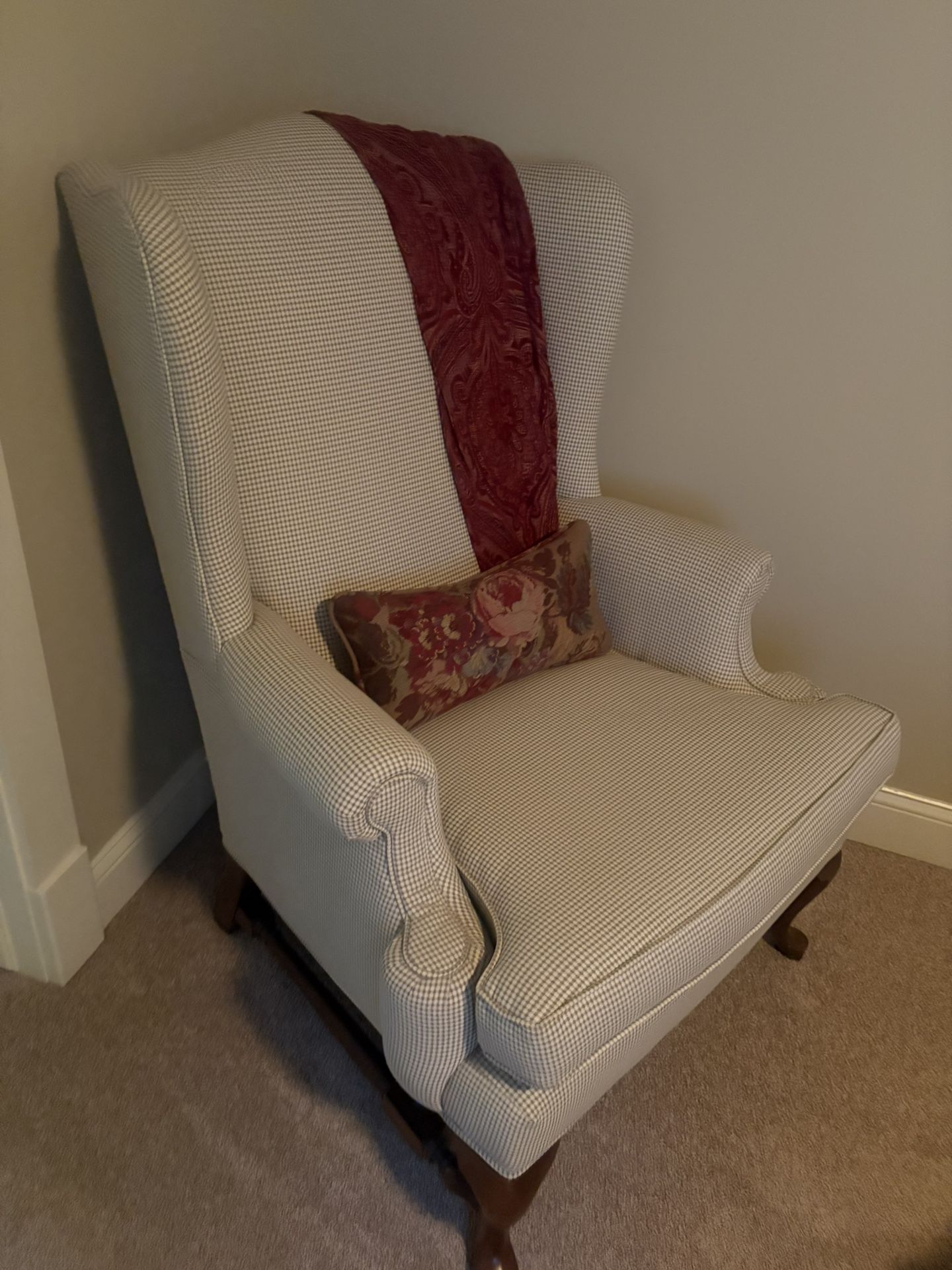 Ethan Allen checked wing chair