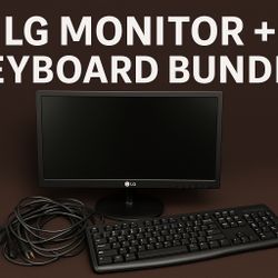 LG Monitor + Logitech Keyboard Bundle w/ Cables – Plug & Play Ready