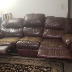 3 + 2 Ashley Dark Brown Genuine Leather Recliner + Reclining Loveseat