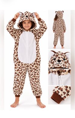 NWT Animal Onsie Kids Leopard One-Piece Hooded Pajama Size: 130