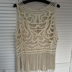 2-piece T-shirts with ivory fringe, crocheted, XL