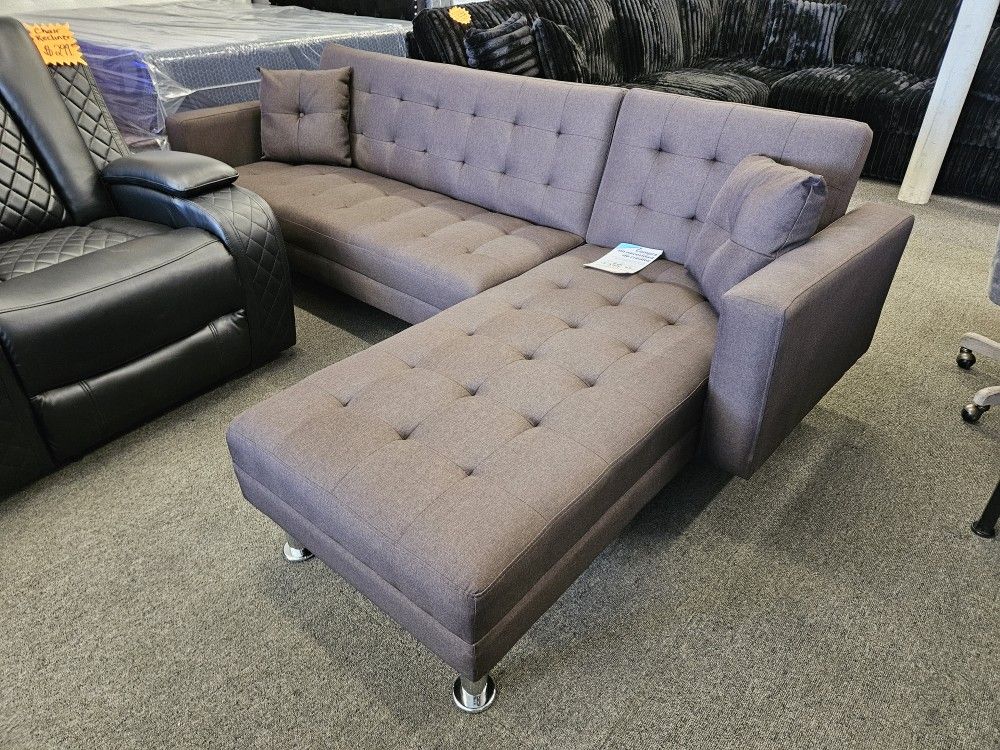 Brand New 2 Pcs Sectional Futon Sofa Bed Chaise Brown Fabric $299