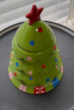 Christmas Tree Ceramic Cookie Jar