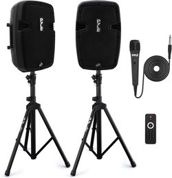 Pyle Powered Bluetooth PA Speaker Kit - Event Ready - Just Plug In and Play Active and Passive 350w Loudspeakers with Wired Microphone#3406MUP1