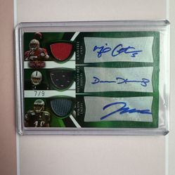 michael Crabtree 49ers, Darrius Heyward-Bey Raiders & Jeremy Maclin Eagles, Triple Threads Football Memorabilia Card 7 of 9