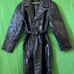 Vintage Black Leather Trench Coat (L)