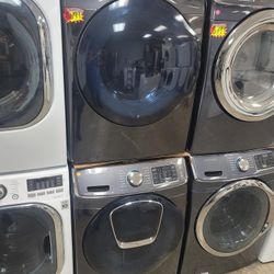 Samsung AddWash Large Capacity 5.0cu Ft Front Load Washer And Stackable Gas Dryer Set Black Stainless 